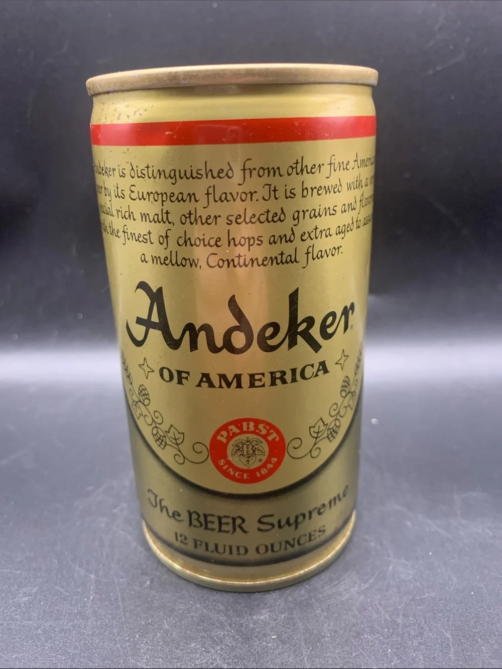 Vintage Beer Can Andeker of America The Beer Supreme Empty Steel Can